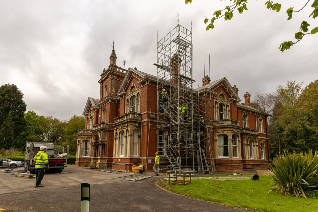 Construction beginning at Weelsby Hall, the scaffolding is up.